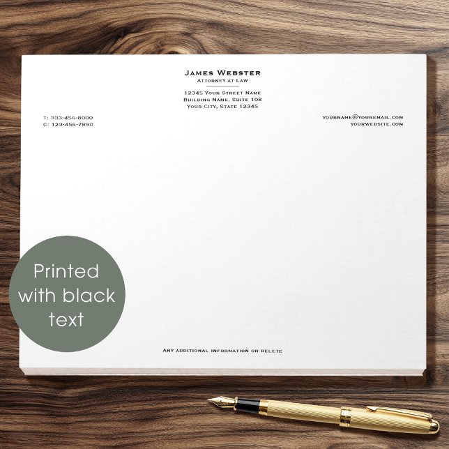 Bloc-note Avocat juridique classique en droit Noir 11" x 8,5 (Créateur téléchargé)