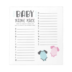 Bloc-note Baby shower bleu ou rose Nom de la course Jeu