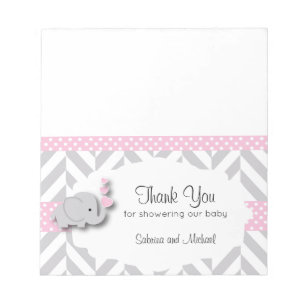 Bloc-note Baby shower d'éléphant rose et gris   Candy Topper