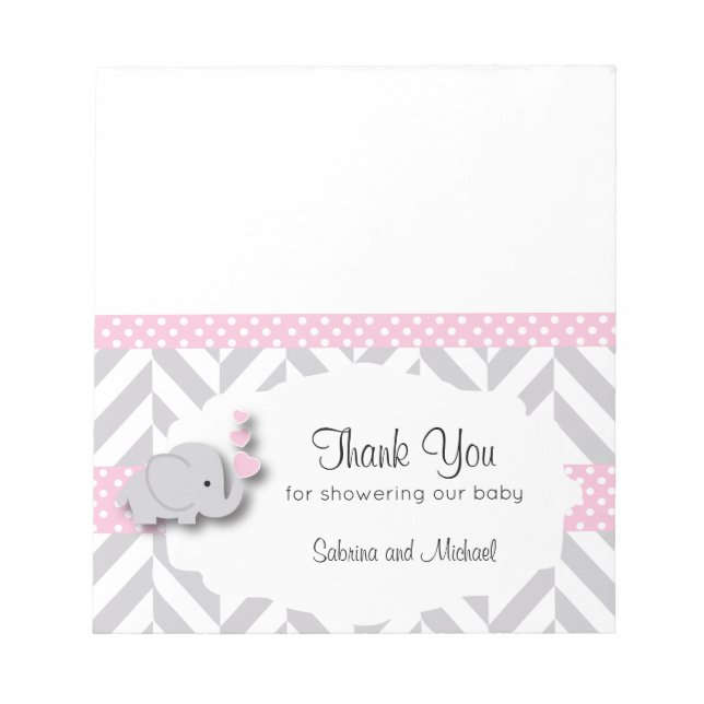 Bloc-note Baby shower d'éléphant rose et gris | Candy Topper (Devant)