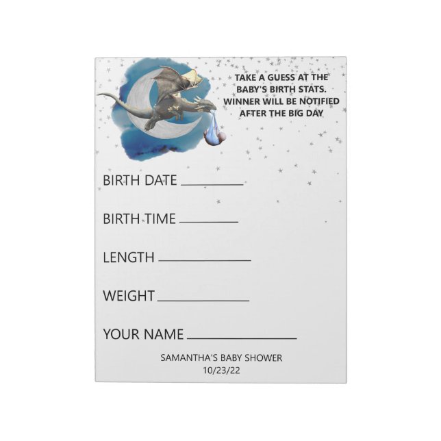 Bloc-note Baby shower Dragon Little Knight Guesses Jeu (Tourné)