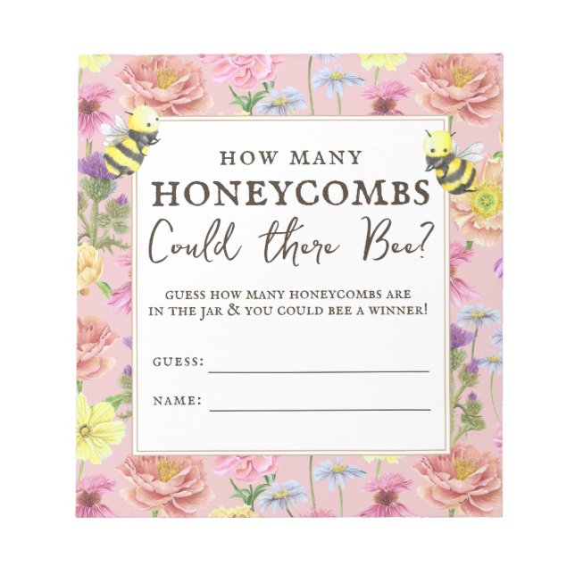 Bloc-note Baby shower floral mignon Honeycombs Guesser Jeu (Devant)