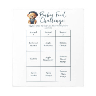Bloc-note Baby shower Food Challenge Activité de jeu Bloc-no