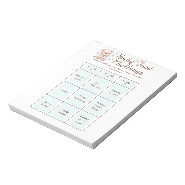 Bloc-note Baby shower Food Challenge Activité de jeu Bloc-no (Tourné)