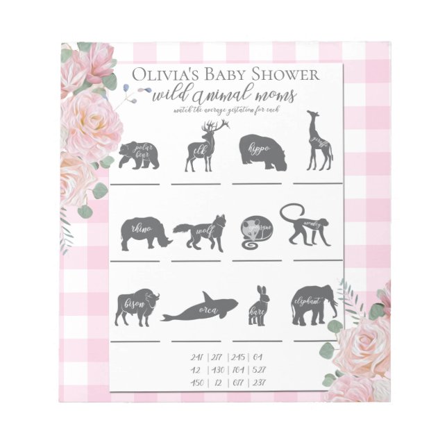 Bloc-note Baby shower Games Roses roses En vichy (Devant)