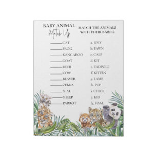 Bloc-note Baby shower Jungle Tropical Match Up Jeu