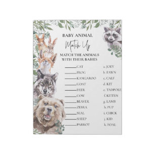Bloc-note Baby shower Les animaux de bois correspondent jeu
