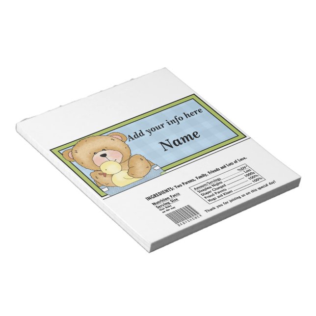 Bloc-note Baby shower Ours Candy Bar Wrapper Party (Incliné)