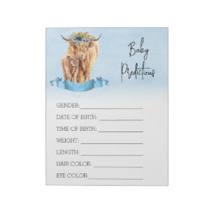 Bloc-note Baby shower Prédictions Jeu Highland vache Blue