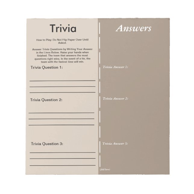 Bloc-note Baby Shower Trivia Party Game - Custom Questions (Devant)