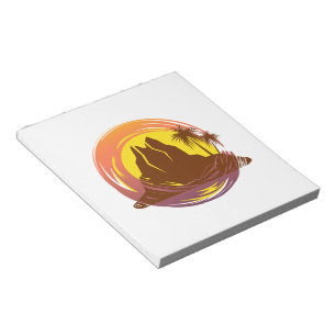 Bloc-note Badge avec paysage volcanique tropical et palmiers