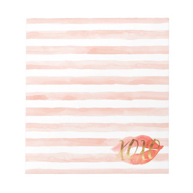 Bloc-note Baiser d'aquarelle Blush Pink Gold XOXO (Devant)