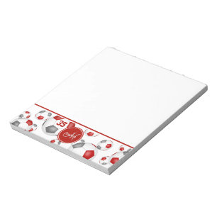 Bloc-note ballons de football gris rouge accent motif