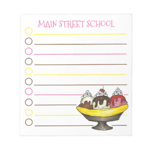 Bloc-note Banana Split Ice Cream Sundae Liste d'épicerie