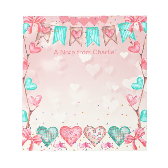 Bloc-note Bannière du coeur de la Saint Valentin mignonne et (Devant)