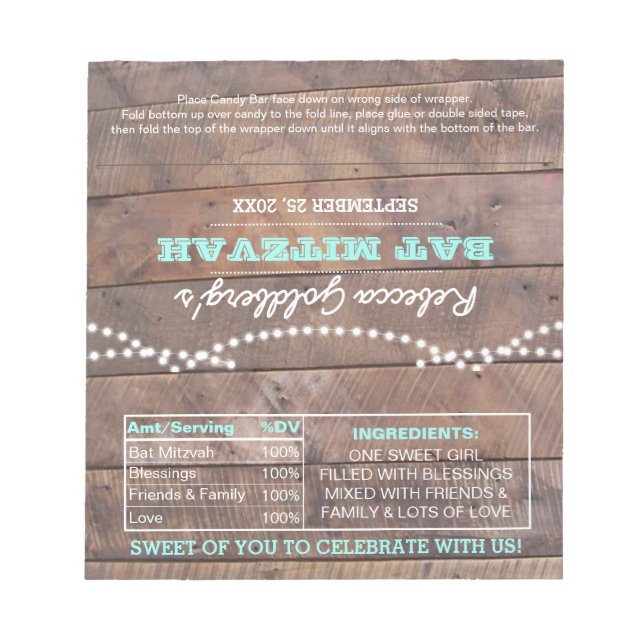 Bloc-note Barnwood Lights Turquoise Bat mitzvah Wrappers (Devant)