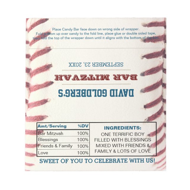 Bloc-note Barre de baseball Mitzvah Wrappers chocolat (Devant)