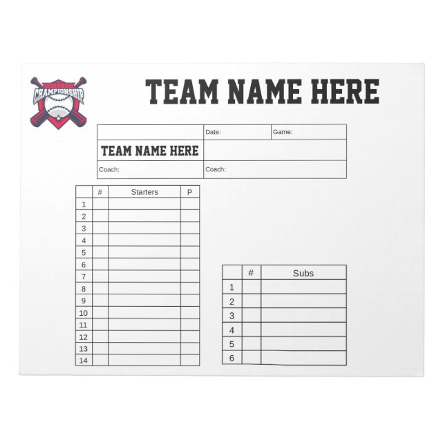Bloc-note Baseball Lineup Cards (Devant)