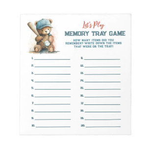Bloc-note Baseball Teddy Boy Baby shower Memory Tray Jeu