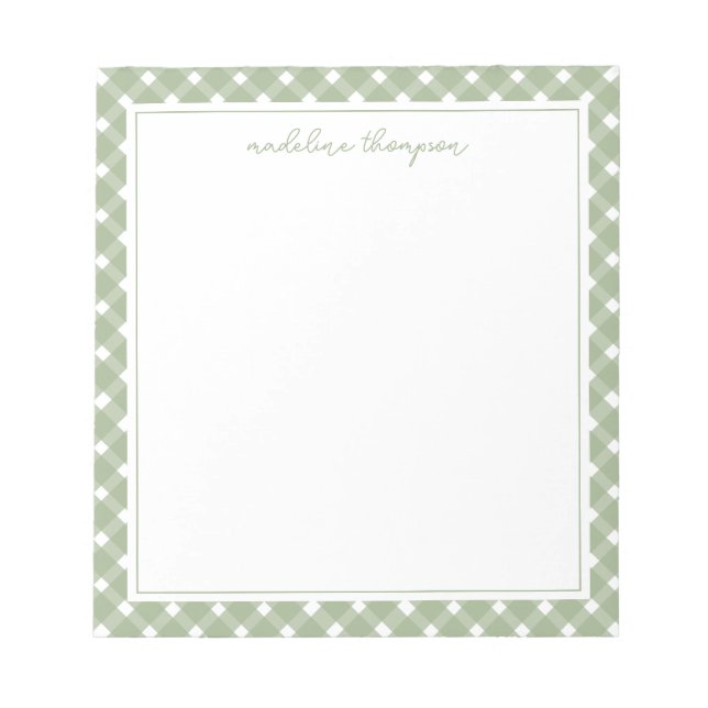 Bloc-note Basic Gingham Sage Green Border Notepad (Devant)