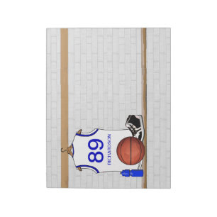 Bloc-note Basket-ball blanc et bleu personnalisé Jersey