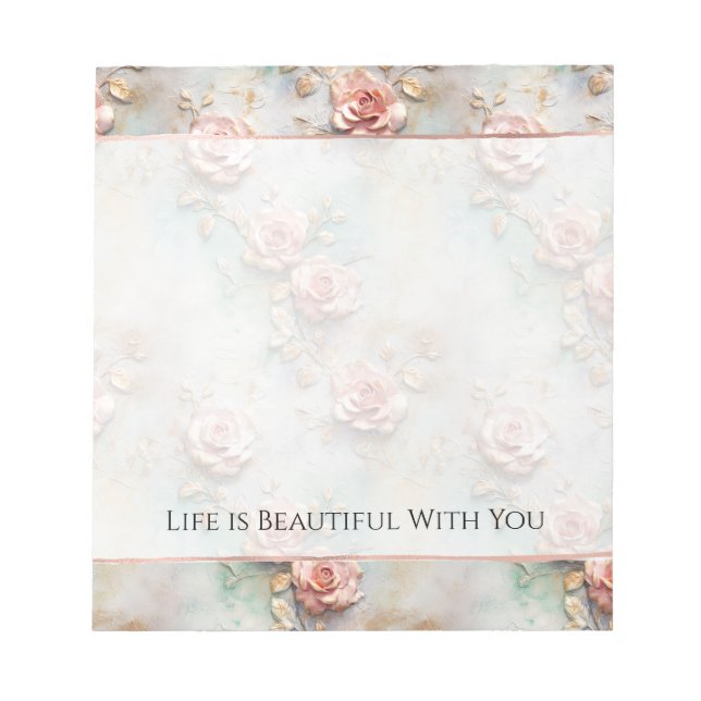 Bloc-note Beau Romantique Rose rose rose Roses romantiques (Devant)