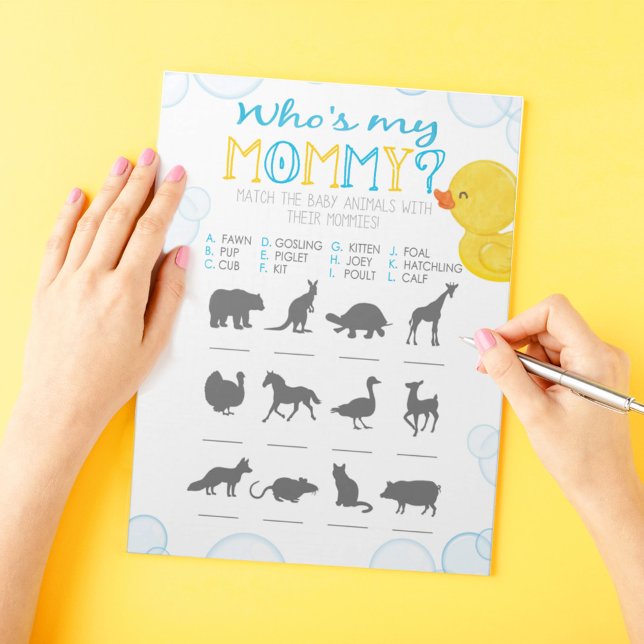 Bloc-note Bébé Bébé Bébé Douche animal pack de jeu (Who's My Mommy Baby Animal Match Watercolor Rubber Duck Baby Shower Game Pack of 40 Answer Sheets)