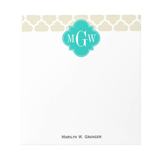 Bloc-note Beige White LG Chevron Teal Name (Devant)
