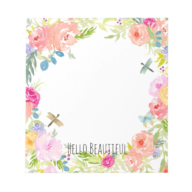 Bloc-note Belle Peach Rose or Aquarelle Jaune Rose Floral (Devant)