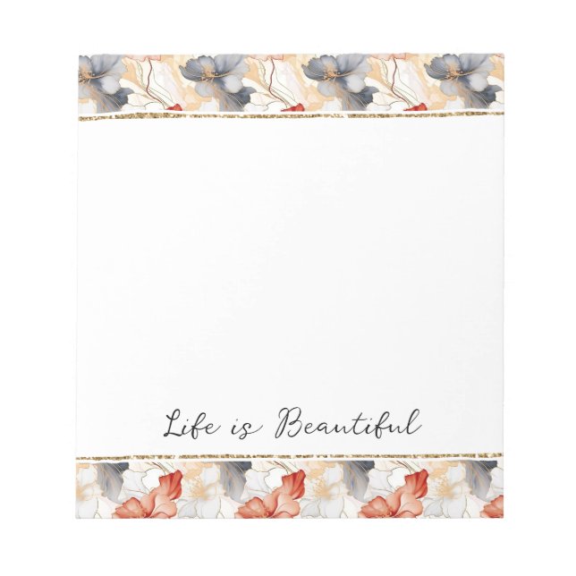 Bloc-note Belle Pêche féminine Bleu et Blanc Floral (Devant)