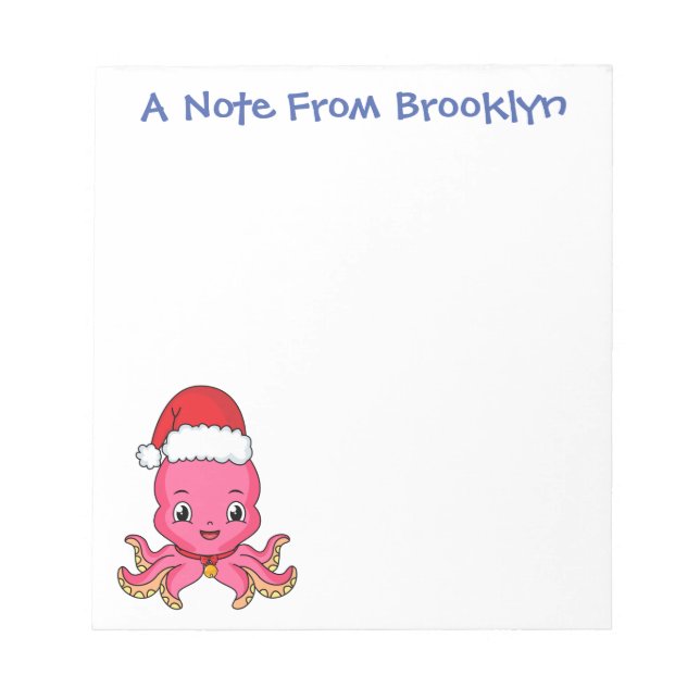 Bloc-note Belle pieuvre joyeuse en casquette de Noël (Devant)