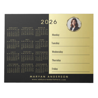 Bloc-note Black & gold design, Logo or Photo, calendar