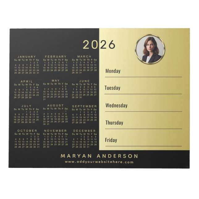 Bloc-note Black & gold design, Logo or Photo, calendar (Devant)
