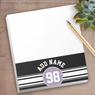 Bloc-note Black & Lavender Sports Jersey Nom personnalisé Nu