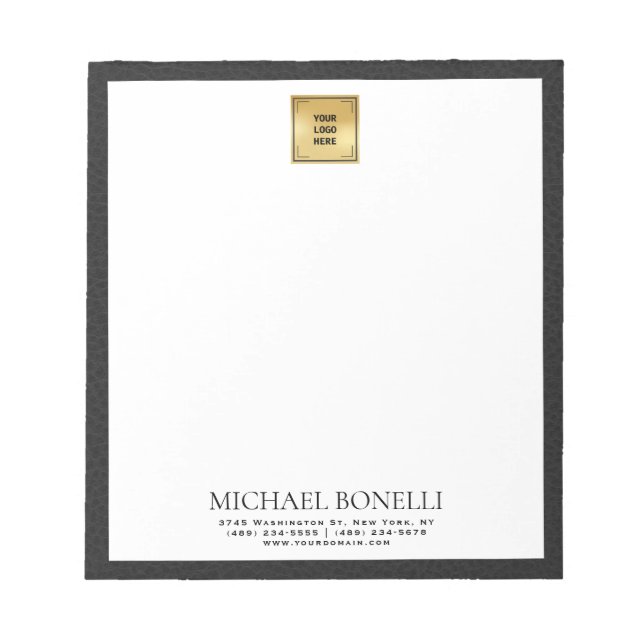 Bloc-note Black Leather Carré Gold Logo professionnel (Devant)