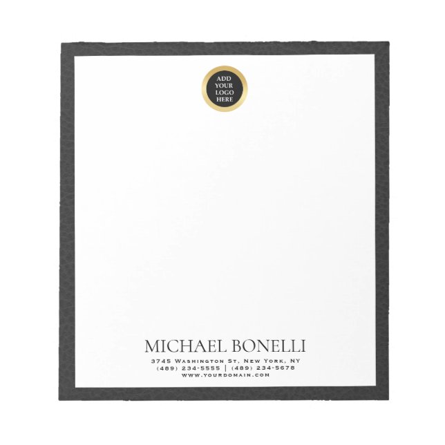 Bloc-note Black Leather Gold Circle Logo professionnel (Devant)