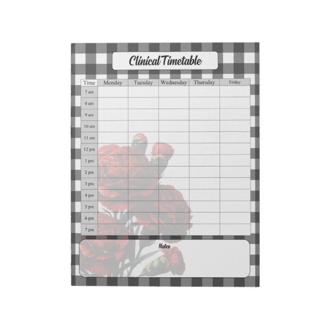Bloc-note Black n White Floral En vichy _ Horaire clinique (Tourné)
