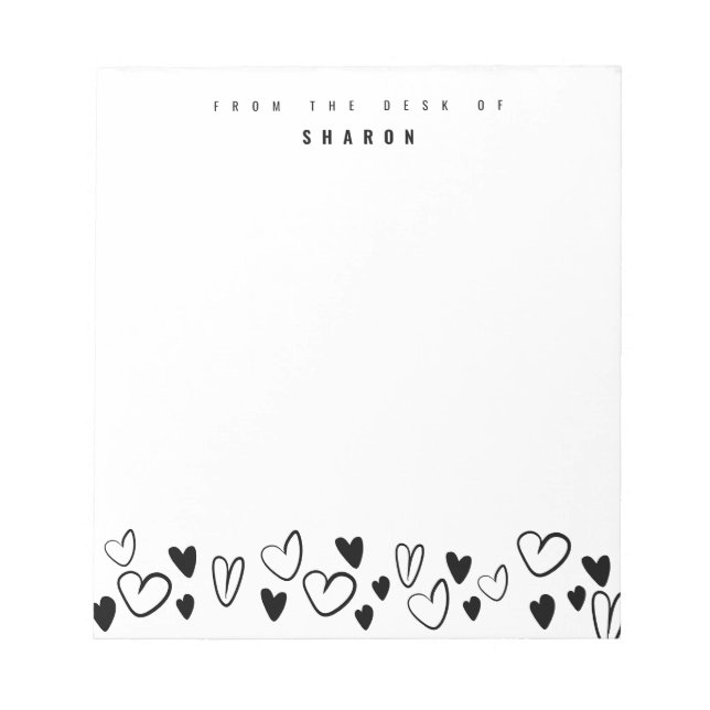 Bloc-note Black White Hearts Du bureau de personnalisation (Devant)