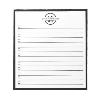 Bloc-note Black White Monogram Name Checklist 5.5" x 6"