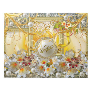 Bloc-note Blanc Lily Gold Arbre Argent perles Damas Abstrait