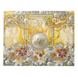 Bloc-note Blanc Lily Gold Arbre Argent perles Damas Abstrait