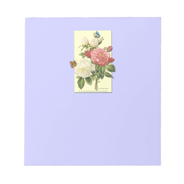 Bloc-note Blanc rose Vintage Roses botaniques (Devant)