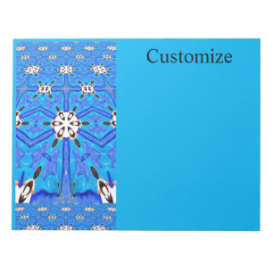 Bloc-note blanc sur géométrique bleue