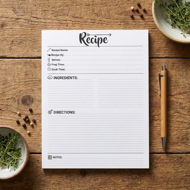 Bloc-note Blank Recipe Pages / Papers | Refill Minimalist (blank paper for recipe box, recipe organizer refill sheets, write in your own recipes)