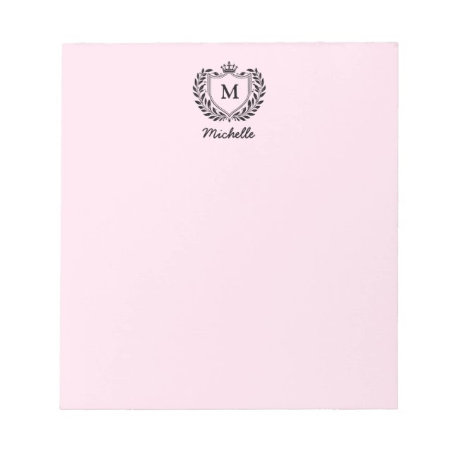 Bloc-note Blason Royal Crest Monogramme Script Nom Rose (Devant)