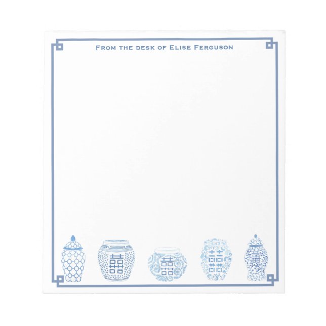 Bloc-note Bleu Classique Et Blancs Pots De Gingembre Personn (Devant)