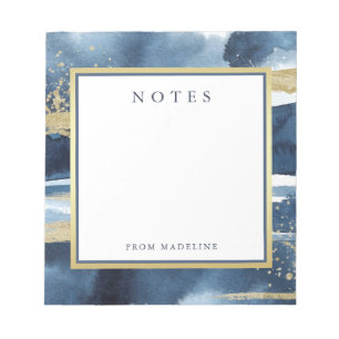 Bloc-note Bleu élégant   Or Abstrait avec monogramme