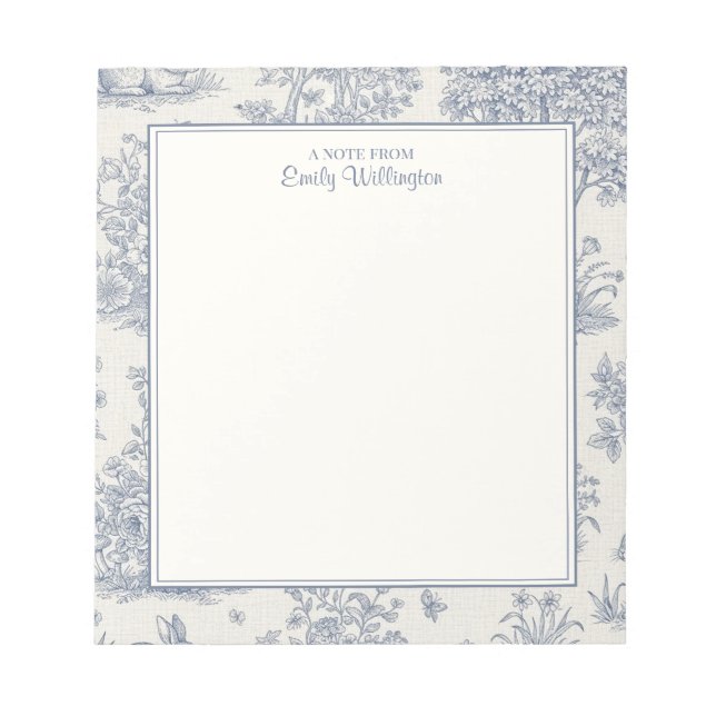 Bloc-note Bleu et Blanc Motif Toile de Jouy Personnalisé en  (Devant)