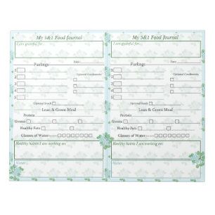 Bloc-note Bleu   Green Floral 5 et 1 pages du journal alimen