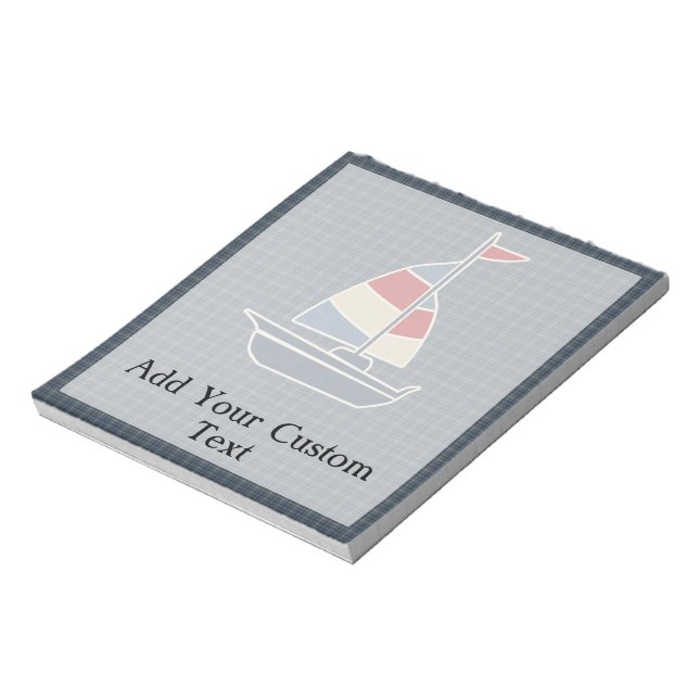 Bloc-note Bleu nautique, Rouge, Crème Voilier Personnalisé (Tourné)